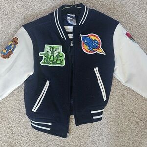 Disney Toy Story 1995 Blue and White Varsity Jacket with Patch Embellishments